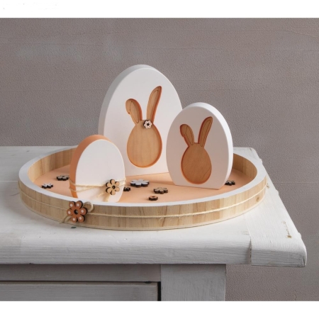 Stroik wielkanocny  na stół odlewy gipsowe jajka wypełnione zajączkami fornirowymi